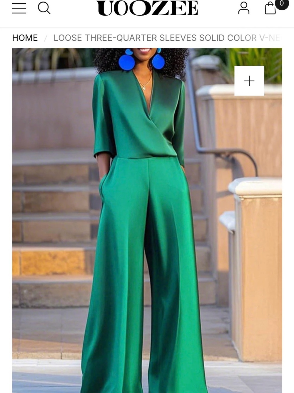 Emerald Green Wide-Leg Jumpsuit with V-Neck